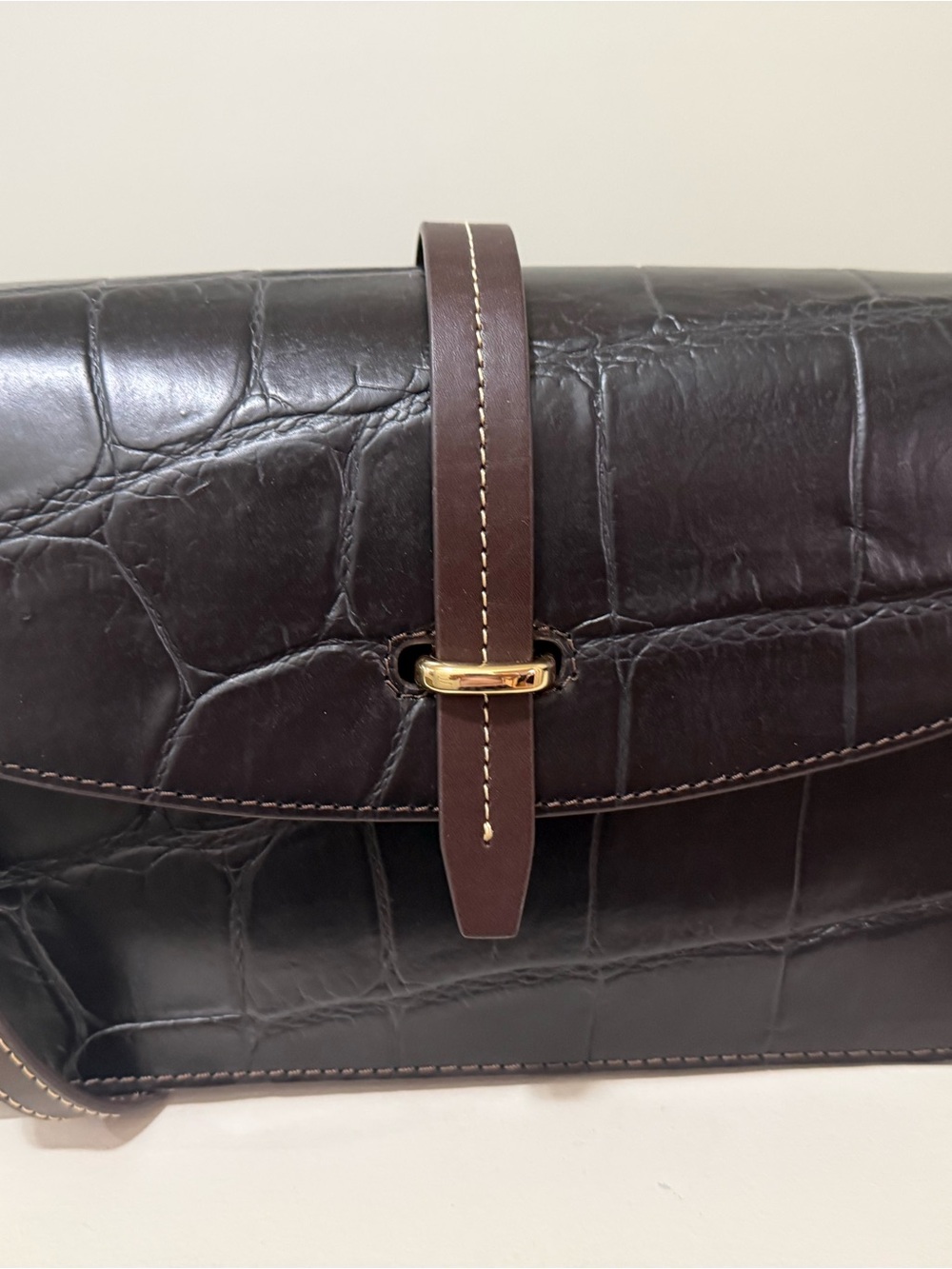 Dooney & Bourke Dark Brown Croc-Embossed Leather Crossbody with Gold Hardware - Picture 4 of 5